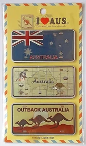 I LOVE Australia Refrigerator Magnets, 3 Metallic Magnets New in Package. - Picture 1 of 1