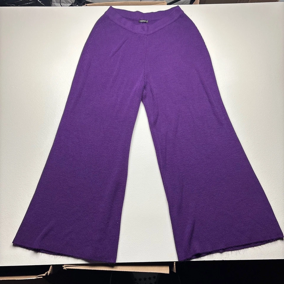 Pantalones Boohoo para mujer XL púrpura acampanado tela acanalada cintura elástica bohemio Foto 1 de 4