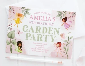 10 GARDEN PARTY INVITATIONS - Cute Girls Fairy Birthday Party Invitations First - Picture 1 of 2