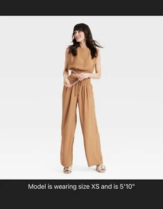 Pantalones para mujer de tiro alto modernos de gasa de pierna ancha talla M tostados un nuevo día - Imagen 1 de 6