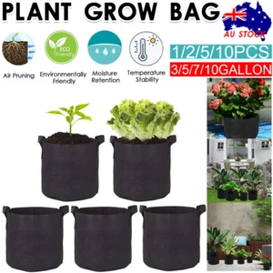 Black Fabric Plant Pot Breathable Grow Bags 3 5 7 10 Gallon Planter Basket AU - Picture 1 of 16