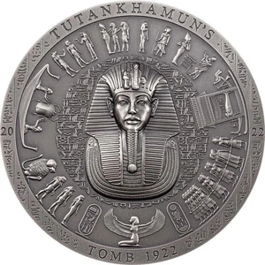 TUTANKHAMUN’S TOMB 1922 Archeology Symbolism Antiqued 3 Oz Silver Coin $20 Cook - Picture 1 of 5