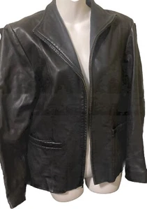 JLC New York Outerwear 100% Leather Black Zip Jacket Lined Women’s L Tiny Flaw - Picture 1 of 15