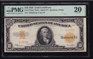US 1922 $10 Gold Certificate FR 1173am STAR NOTE* PMG 20 VF (233*) - Picture 1 of 2