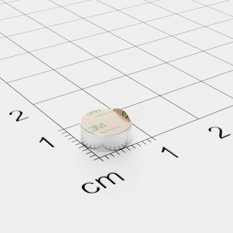 20x Neodym Scheibenmagnet, 8x3mm, vernickelt, selbstklebend, Grade N45 - Bild 1 von 1