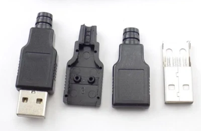 2pcs X USB Type A 4 Pin MALE Socket Kit Connector Plug Shell Solder Black DIY - Image 1 of 2