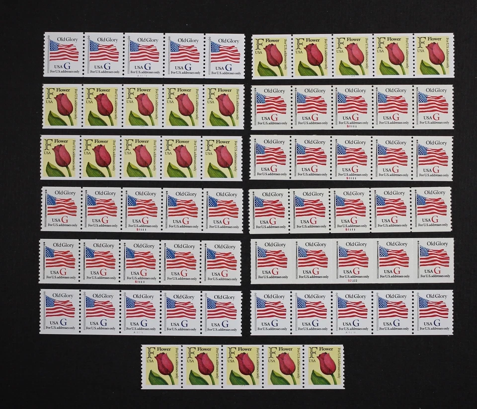 US 1991-1995 #2518, #2890, #2892 PNC5, 13 strips, 6 different, Mint NH - Image 1 of 1