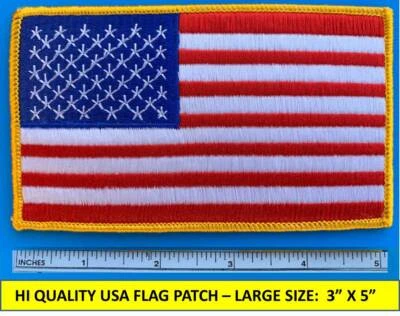 LARGE USA AMERICAN FLAG EMBROIDERED PATCH SEW-ON IRON-ON GOLD BORDER (3"X5")