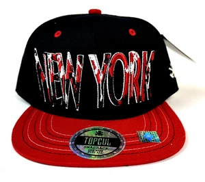 TopCul Urban Embroidered New York Black SnapBack Baseball Cap Hat Flat Brim Red - Bild 1 von 6
