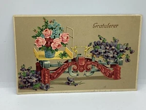 Postcard Gratulerer Congratulations Postcard 1911 Roses Christiania Norway H38 - Picture 1 of 2