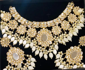 Bollywood Gold Plated Kundan Choker Necklace Set Bridal Indian Pearl CZ Jewelry - Picture 1 of 1