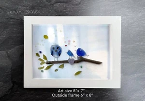 Neues handgefertigtes gerahmtes Seeglas Vögel Eule Bild, Glas Wandkunst, Wohndeko Geschenk - Bild 1 von 4