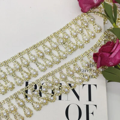 Crystal Beaded Rhinestone Edging Trim Chain Tassel Fringe Shiny DIY Crafts 20cm - Image 1 of 4