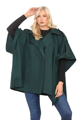 GG FASHION LONDON Womens Italian Oversize Button Double Breast Collar Pipe Poncho Cape Jacket Coat