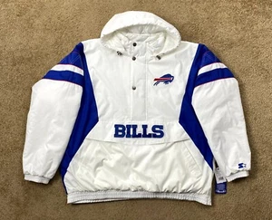 Bills Jacket Buffalo Starter Hooded Half Zip Pullover WHITE  XL 2X - Picture 1 of 9