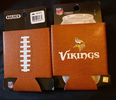 Vikings MN NFL Football Beer Can Pigskin Holder Kolder Cooler  NEW Lot Of 2 Cover