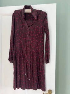 Gorgeous burgundy jigsaw knee length shirt dress with pockets - Size 12. VGC - Picture 1 of 8