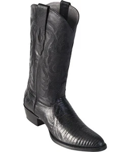 LOS ALTOS MEN BLACK GENUINE TEJU LIZARD ROUND TOE WESTERN COWBOY BOOT EE 650705 - Picture 1 of 2