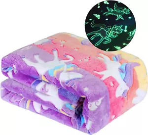 Glow in the Dark Blanket Unicorns Soft for Girl Birthday Gift Super Cute 50"X60" - Picture 1 of 6