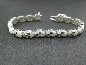 Men's Skull Tennis Bracelet 8Ct Round Cut Real Moissanite 14k White Gold Plated - Picture 1 of 6