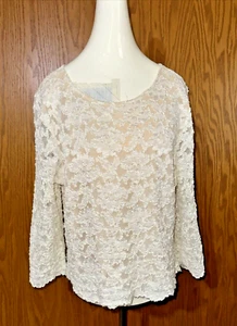 Coldwater Creek Ivory Lace Top Semi-Shear Lined Blouse Size XL Versitile Shirt - Picture 1 of 20