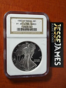 1987 S PROOF SILVER EAGLE NGC PF69 ULTRA CAMEO CLASSIC BROWN LABEL - Picture 1 of 2