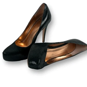 BCBG Generation Women's 7.5 Parade Leather Pumps Black Shimmer Snake Embossed - Picture 1 of 10