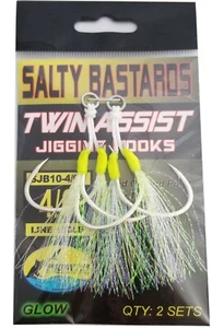Salty Bastards Glow Twin Assist Hooks Set of 2 by PROYAKER, lot also available - Picture 1 of 20