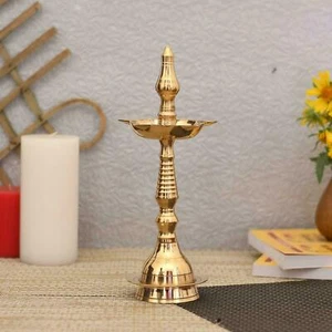 Brass Kerala Diya Oil Puja Lamp - Diya Oil Lamp For Puja Diya 7 INCH TALL - Picture 1 of 2