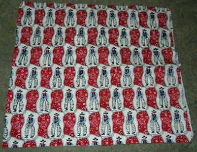 Fabric Remnant Half Yard Blank Textiles Cowboy Red Black White Cotton 2004 Chaps - Image 1 of 2