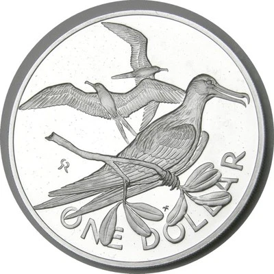 Elf Ilhas Virgens Britânicas 1 dólar 1973 prata prova fragata pássaro swj284 - Imagem 1 de 2