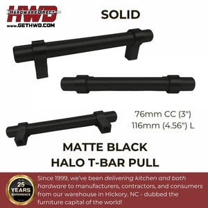 SOLID Black Bar Pull Modern Cabinet Handle Kitchen Bath Knob 76mm 3"cc Halo - Picture 1 of 8