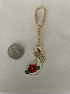 Portachiavi vintage placcato oro smalto cloisonné iniziale J - Foto 1 di 1