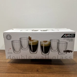 6 Avanti Café Double Wall Borosilicate Glass 250mL 3 x Round + 3 x Bell Shapes - Picture 1 of 24