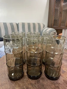 Vintage 1970er Libbey Tiki Bambus Longdrinkgläser Becher 16oz Rauchbraun 6er Set - Bild 1 von 6