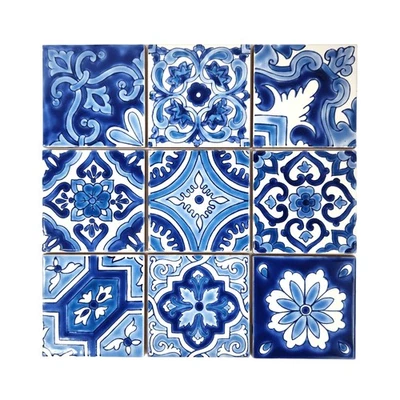Juego de 9 Azulejos Cerámicos Decorativos - Pintados a Mano Interior y Exterior - Artesanal T... Foto 1 de 2