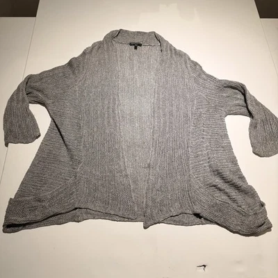 EILEEN FISHING SUÉTER CARDIGÃ DE MALHA DE LINHO MISTURA DE SEDA FRENTE ABERTA BOLSOS CINZA GG - Imagem 1 de 4