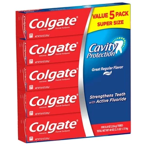 Pasta de dientes Colgate con protección contra cavidades con flúor, sabor regular, 8 oz., paquete de 5 - Imagen 1 de 6