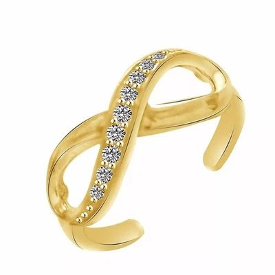 Anillo Infinito Puntera Ajustable Corte Redondo Diamante Simulado Chapado en Oro Amarillo 14K Foto 1 de 4