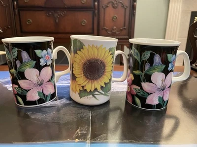 3 tazas Royal Doulton Expressions Floral Eclipse y Staffordshire Ashley girasol Foto 1 de 4