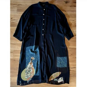 Citron Santa Monica Silk Sheer Duster Maxi Kaftan Dress 1X Resortwear Art - Picture 1 of 14