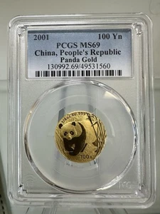 2001 GOLD PANDA 1/4 oz PCGS MS69 100Yn MS-69 CHINA 100 Yn - Picture 1 of 4