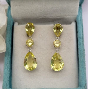 Orecchini pendenti/goccia quarzo limone argento sterling 925 pietra nascita novembre - Foto 1 di 9