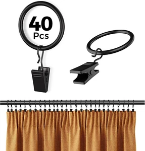 Curtain Rings with Clips 40 Pack, Black Curtain Clips with Rings, Drapery Rings - Picture 1 of 8