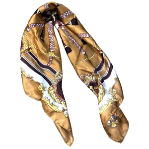 100% Seta silk Sole Seide Fashion Scarf Gold Tan Brown colors 30" square Italy - Picture 1 of 10