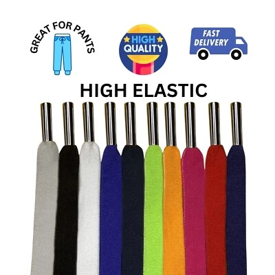 Flat drawstring cord replacement 55" Thick 3/8" with metal tips. Stretch cords - Image 1 of 4