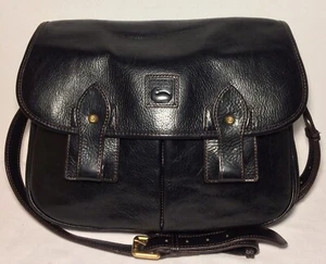Dooney & Bourke Florentine Saddle Bag unisex black genuine leather crossbody bag - Picture 1 of 12