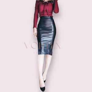 New Women's Black Lambskin Leather Skirt 100% Leather Long Skirt Party Wear - Picture 1 of 5