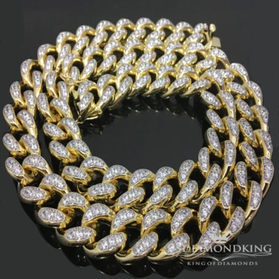 Cadena de collar de eslabones cubanos Miami de 30" para hombre tono oro amarillo 10k completo circonita cúbica A++ Cz's Foto 1 de 4