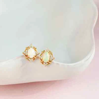 Pendientes Art Deco de ópalo, enchapados en oro 925 pendientes de plata regalo del día de la madre Foto 1 de 4